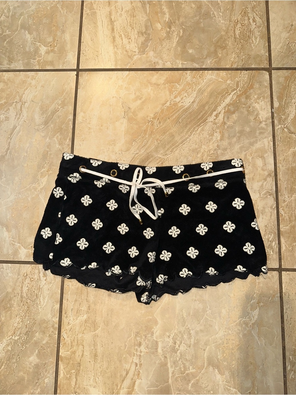 Low Rise Floral Black & White Cotton Terry Shorts Juicy Couture Size S